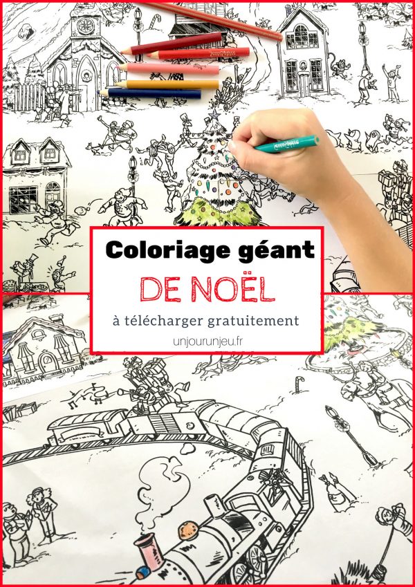 Coloriage géant de Noël : le village en hiver - Un jour un jeu